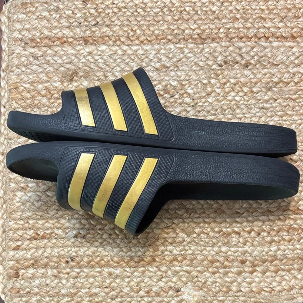 adidas Black and Gold Slide Sandals